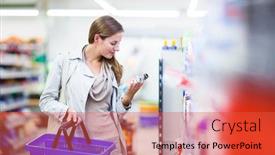  Presentation with grocery store - Amazing PPT layouts having beautiful young woman shopping in a grocery store supermarket color toned image backdrop and a red colored foreground