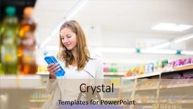  Presentation with grocery store - Audience pleasing slide set consisting of beautiful young woman shopping backdrop and a coral colored foreground