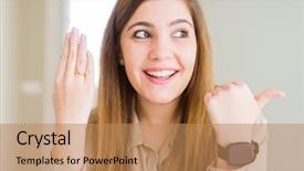  Presentation with beautiful young woman getting face - Slide deck enhanced with beautiful young woman showing alliance background and a  colored foreground