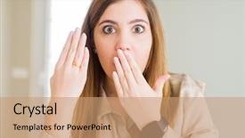  Presentation with shame - PPT layouts having beautiful young woman showing alliance background and a coral colored foreground