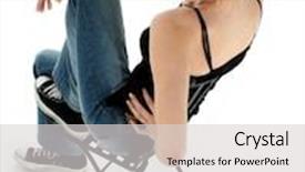  Presentation with iron - Amazing PPT theme having beautiful young woman sitting in black wrought iron chair backdrop and a light gray colored foreground