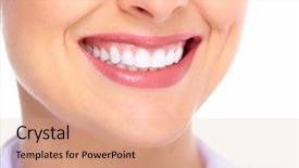  Presentation with dental biomaterial - Beautiful presentation theme featuring beautiful young woman smile dental backdrop and a coral colored foreground