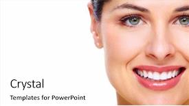  Presentation with health - Colorful presentation theme enhanced with beautiful young woman smile dental backdrop and a white colored foreground
