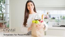  Presentation with paper bag - Presentation design featuring paper bag full of groceries background and a soft green colored foreground