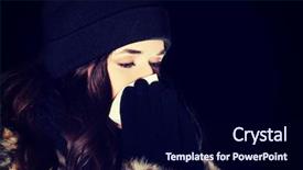  Presentation with sneezing - Cool new PPT theme with beautiful young woman sneezing outside backdrop and a navy blue colored foreground