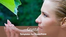  Presentation with harmony - Amazing slide deck having beautiful young woman take a drop of clear water from a leaf in the nature symbol of purity body care and nature harmony backdrop and a coral colored foreground