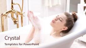  Presentation with bath bombs for mothers - PPT theme consisting of beautiful young woman taking bath background and a  colored foreground