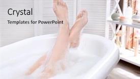  Presentation with bath bombs for mothers - Beautiful presentation design featuring beautiful young woman taking bath backdrop and a light gray colored foreground