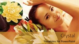  Presentation with spa salon - Presentation theme with beautiful-young-woman-taking-spa background and a gold colored foreground