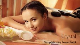  Presentation with spa salon - Colorful PPT theme enhanced with beautiful-young-woman-taking-spa backdrop and a coral colored foreground