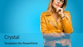  Presentation with thinking - Amazing PPT theme having objections - beautiful young woman thinking backdrop and a cyan colored foreground