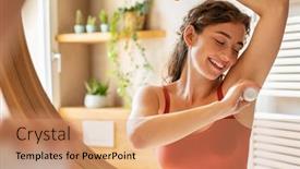  Presentation with roll - PPT theme featuring beautiful-young-woman-using-deodorant background and a coral colored foreground
