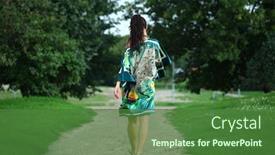  Presentation with walking - Slide deck with beautiful-young-woman-walking background and a  colored foreground