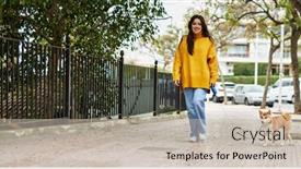  Presentation with walking - Presentation design having beautiful-young-woman-walking background and a soft green colored foreground