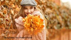  Presentation with maple - PPT layouts with beautiful-young-woman-walks background and a gold colored foreground