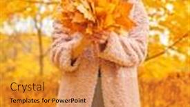  Presentation with maple leaves - Beautiful slides featuring beautiful-young-woman-walks backdrop and a gold colored foreground
