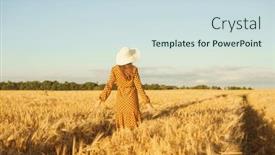  Presentation with field - Presentation theme consisting of beautiful-young-woman-walks and a sky blue colored foreground