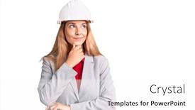  Presentation with architect - Colorful presentation theme enhanced with beautiful-young-woman-wearing-architect backdrop and a white colored foreground