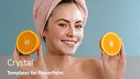  Presentation with cosmetic - Audience pleasing PPT layouts consisting of beautiful-young-woman-wearing-bath backdrop and a coral colored foreground