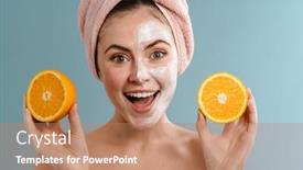  Presentation with cosmetic - Cool new theme with beautiful-young-woman-wearing-bath backdrop and a coral colored foreground