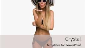  Presentation with kiss - Slide set with beautiful young woman wearing bikini sunglasses and hat looking at the camera blowing a kiss with hand on air being lovely and sexy love expression background and a soft green colored foreground