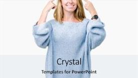  Presentation with coral reefs blue water beautiful sky - PPT theme enhanced with beautiful young woman wearing blue sweater isolated background smiling pointing head both hands finger great idea thought good memory background and a light blue colored foreground