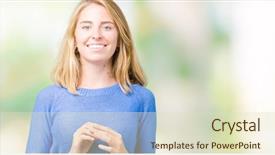  Presentation with blue - Colorful presentation design enhanced with beautiful young woman wearing blue backdrop and a  colored foreground