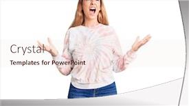  Presentation with tie dye - Colorful presentation enhanced with beautiful-young-woman-wearing-casual backdrop and a sky blue colored foreground