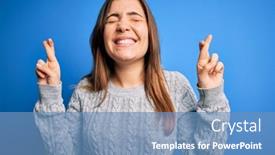 Presentation with blue eyes - Slide set consisting of beautiful-young-woman-wearing-casual background and a teal colored foreground