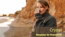  Presentation with hot tea - PPT theme enhanced with beautiful-young-woman-wearing-casual background and a tawny brown colored foreground