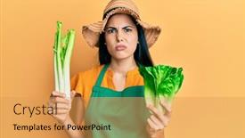  Presentation with negative - Slide deck enhanced with beautiful-young-woman-wearing-gardener background and a yellow colored foreground