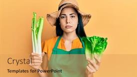  Presentation with apron - Colorful theme enhanced with beautiful-young-woman-wearing-gardener backdrop and a yellow colored foreground