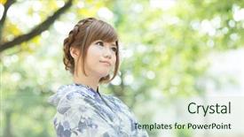  Presentation with japanese - Colorful slide deck enhanced with beautiful-young-woman-wearing-japanese backdrop and a soft green colored foreground
