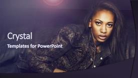  Presentation with jeans denim - Presentation design consisting of beautiful young woman wearing leather jacket and denim jeans background and a tawny brown colored foreground