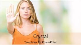  Presentation with hand palm - Beautiful slide set featuring beautiful young woman wearing orange backdrop and a yellow colored foreground