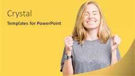  Presentation with winner - PPT theme featuring beautiful-young-woman-wearing-oversize background and a  colored foreground