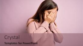  Presentation with woman crying - Slide deck with beautiful-young-woman-wearing-turtleneck background and a violet colored foreground