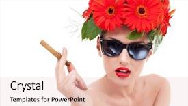  Presentation with cuban - Amazing PPT layouts having beautiful young woman wearing a red flower wreath on her head sunglasses and holding a cuban cigar in her hand backdrop and a lemonade colored foreground