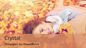  Presentation with maple leaves - PPT layouts featuring beautiful young woman with autumn background and a coral colored foreground