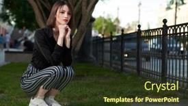  Presentation with city street - PPT theme featuring beautiful-young-woman-with-bob background and a tawny brown colored foreground