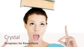  Presentation with book - Audience pleasing presentation theme consisting of beautiful-young-woman-with-book backdrop and a  colored foreground