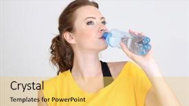  Presentation with beautiful fresh leaves water drops - Audience pleasing theme consisting of beautiful young woman with bottle backdrop and a yellow colored foreground