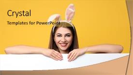  Presentation with blank backgroud - Audience pleasing PPT theme consisting of beautiful young woman with bunny backdrop and a yellow colored foreground