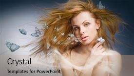  Presentation with butterfly colombia - Cool new PPT theme with beautiful young woman with butterfly backdrop and a coral colored foreground