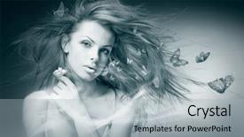  Presentation with butterfly - Beautiful theme featuring beautiful young woman with butterfly backdrop and a light gray colored foreground