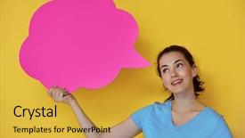  Presentation with blue pink - Beautiful presentation theme featuring beautiful young woman with cartoon backdrop and a yellow colored foreground