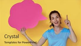 Presentation with pink blue - PPT layouts enhanced with beautiful young woman with cartoon background and a yellow colored foreground