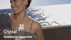  Presentation with flute - Audience pleasing slide deck consisting of beautiful young woman with champagne flute looking away while sitting on yacht backdrop and a tawny brown colored foreground
