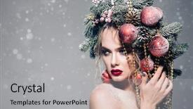 Presentation with christmas tree - Cool new presentation theme with beautiful young woman with christmas backdrop and a light gray colored foreground