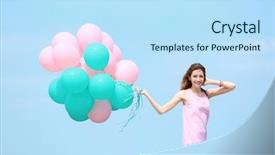  Presentation with balloons blue - Colorful slide deck enhanced with colorful balloons against blue backdrop and a sky blue colored foreground